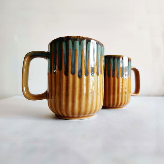 Ceramic Mustard & Pastel Blue Coffee Mug