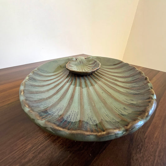 Ceramic Olive Green & Copper Chip n Dip Platter