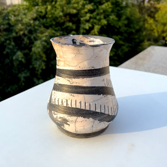 Geometric Harmony Raku Vase by Ritika Anand