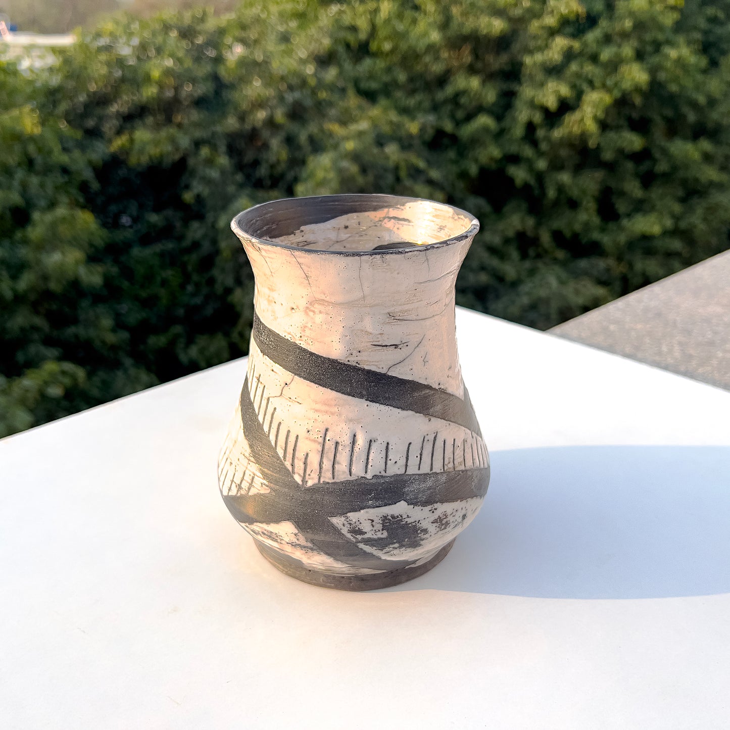 Geometric Harmony Raku Vase by Ritika Anand